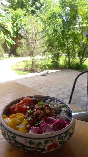 Smoothie bowl with fresh fruit and granola   at Ground Zero Martial Arts and Yoga Cafe in Siem Reap