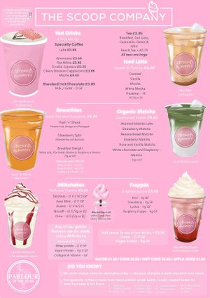 Drinks menu  at The Scoop Company in Warlingham
