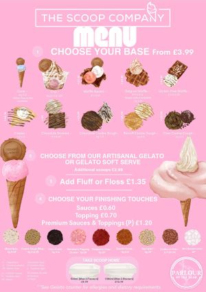 Dessert menu  at The Scoop Company in Warlingham
