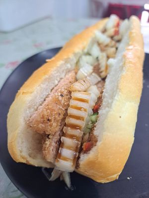 'Banh Mi' with daikon, cucumber, and mock meat filling. at Fuxing Tai Yue Sushi Guan - 福幸台越素食館  in Hualien
