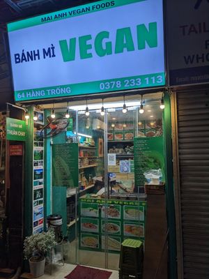 Outside the small shop at Bánh Mì chay Vegan in Hanoi