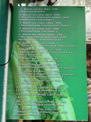 Menu  at Bánh Mì chay Vegan in Hanoi