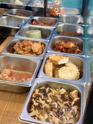 Range of mock meats  at Bánh Mì chay Vegan in Hanoi