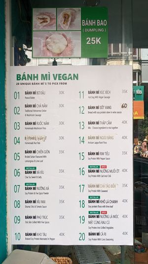 Fully vegan menu at Bánh Mì chay Vegan in Hanoi
