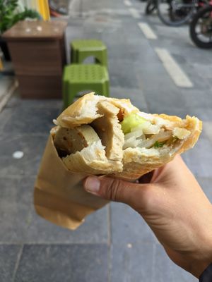 Traditional Vietnamese seitan & mushroom sausage at Bánh Mì chay Vegan in Hanoi