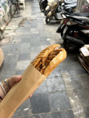 Bahn mi with fake meat (I don’t remember the name)  at Bánh Mì chay Vegan in Hanoi