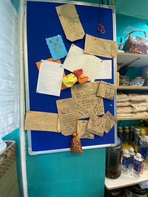 Cute little letter wall  at Bánh Mì chay Vegan in Hanoi