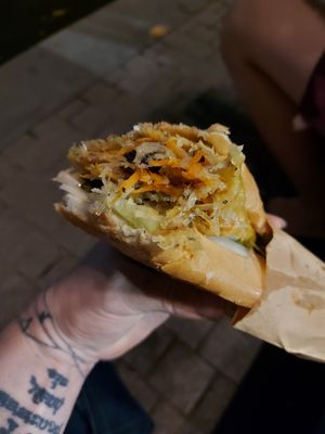 Spring rolls inside a baguette!!! at Bánh Mì chay Vegan in Hanoi