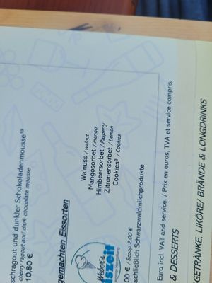 Desserts. Nur die Sorbets sind vegan at Webers Esszeit in Gutach