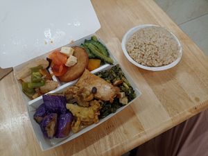 My box filled with a variety of food at Tianyi - 天一素食館 in Chiayi