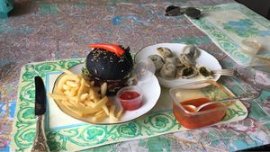Asked for my food to go. Black bean burger + spinach & tomato dumplings. Unfortunately I finished the smoothie before taking this picture. Everything was really yummy at Avocado Cafe - Tverskaja in Moscow