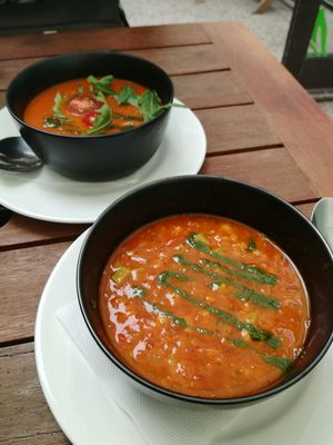 Amazing soup, combo with vareniki called shastlivij studyent (счастливый студент) at Avocado Cafe - Tverskaja in Moscow