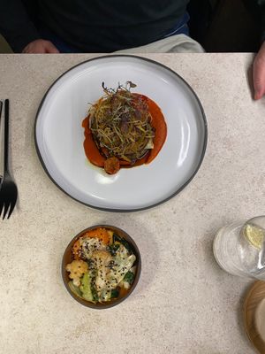 Aubergine main with side of veg at One80  in Valletta