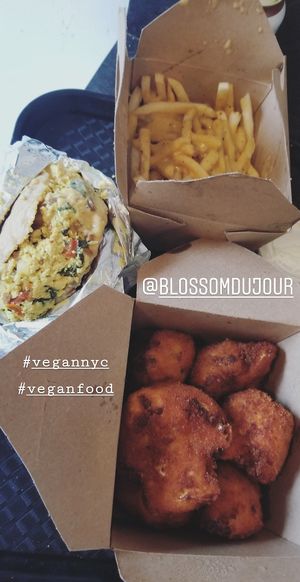 Tofu scramble cheese fries and cauliflower bites at Blossom Du Jour - Midtown in New York City