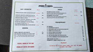Menu at Vangsgaarden Gjestgiveri in Aurland