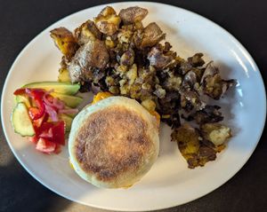 Sun's Up with potatoes at Denizens Cafe in Portland
