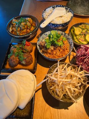 Steamed buns and a selection of hot and cold Korean Japanese fusion at Arc in Stockholm