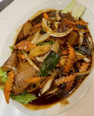 Pad Chili Jam with “pork"  at Buatong - Thai Vegan Restaurant in Fresno