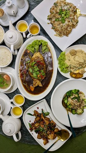 Yuzu Pear Blossom, Sakura Flower Tea, array of vegan dishes at Mother Earth Classic - 大地之素 in Central Singapore