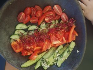 Small appetite vegan vegetable plate - very tasty veg with dressing at Mama Restauracja in Bydgoszcz