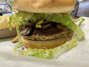 Mushroom Chana Burger  at Green Grill in Guerneville