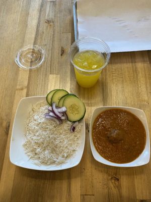 Basmati rice, vegan masala and mango mint lemonade   at Green Grill in Guerneville