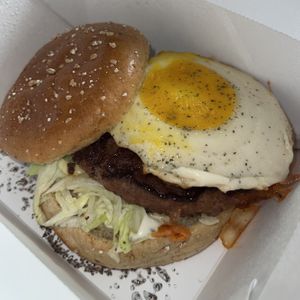 sunrise kimchi burger (yum)  at Veggie Grill by Next Level - Santana Row in San Jose