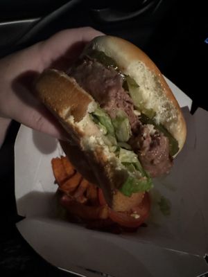 Kids meal cheeseburger with sweet potato fries   at Veggie Grill by Next Level - Santana Row in San Jose