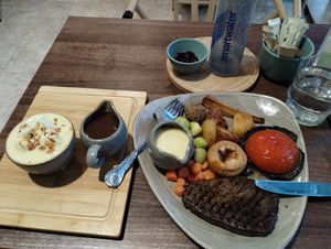 Delicious Christmas meal similar to the regular Mushroom steak on the menu, but with extra trimmings. at Garden of Eden in Windsor