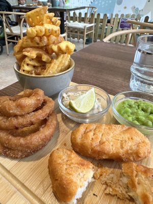 Vegan fish and chipss  at Garden of Eden in Windsor