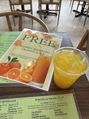 Super generous free fresh squeezed OJ with every £10 purchase  at Garden of Eden in Windsor
