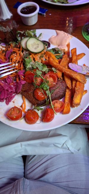 Vegan steak, sweet potato fries. Sublime. at Matt The Millers Bar & Restaurant in Kilkenny
