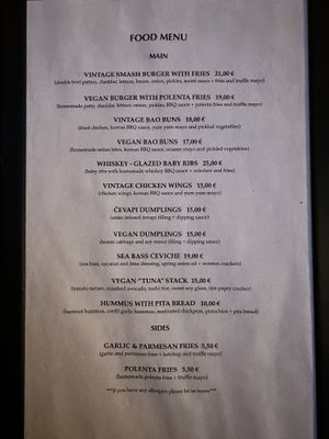 Menu  at Vintage Bar in Hvar