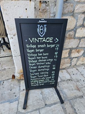 Board at street at Vintage Bar in Hvar