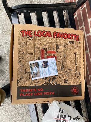 Vegan pizza box  at La Familia Katonah in Katonah