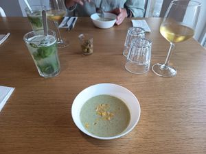 First dish - a cucumber cold soup at Saladentro in Malaga