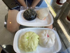 Some vegan and one not vegan Bun (the coconut one)  at Pun-Pao Steamed Buns in Chiang Mai