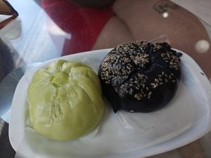Charcoal black Sesame bun is so good! at Pun-Pao Steamed Buns in Chiang Mai