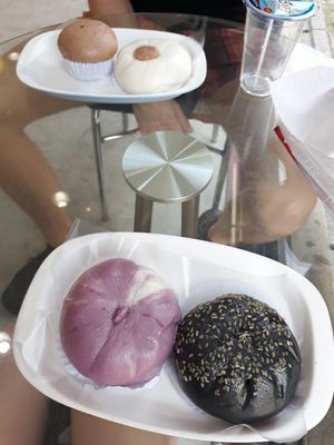 Two in the front are vegan and tasty! at Pun-Pao Steamed Buns in Chiang Mai