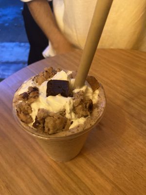milkshake with cookie dough and brownie chunks  at Sugar Planty in Mexico City