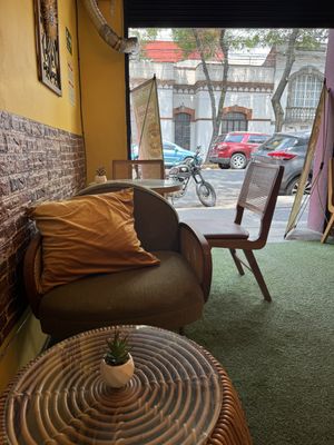 I got the little couch and table. More appropriate for coffee maybe but super cozy anywayy  at Sugar Planty in Mexico City