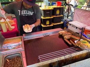 Mexican hot dog vendor at Vegan Night Market in New York City