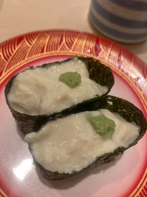 Yuba (Tofu curd) sushi very good !!  at Sushino Musashi in Kyoto