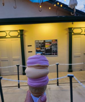 Small soft serve with orange and strawberry at Meadowlark Dairy  in Pleasanton