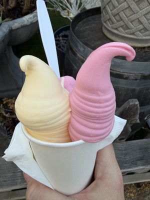 Medium Pineapple and Strawberry Soft Serve 🍦   at Meadowlark Dairy  in Pleasanton