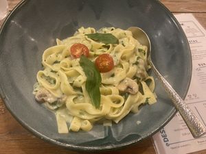 Vegan Creamy pasta  at Hermit's Restaurant in Dhigurah