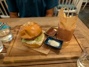 Falafel burger at Hermit's Restaurant in Dhigurah