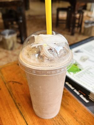 Coconut milk smoothie with cocoa, blended (40 THB)  at Kinphak Cafe  in Chiang Mai
