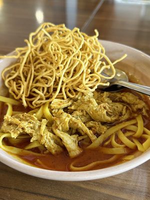 Vegan khaw soi (50 THB)  at Kinphak Cafe  in Chiang Mai
