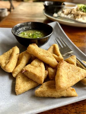 Fried Shan tofu (40 THB)  at Kinphak Cafe  in Chiang Mai